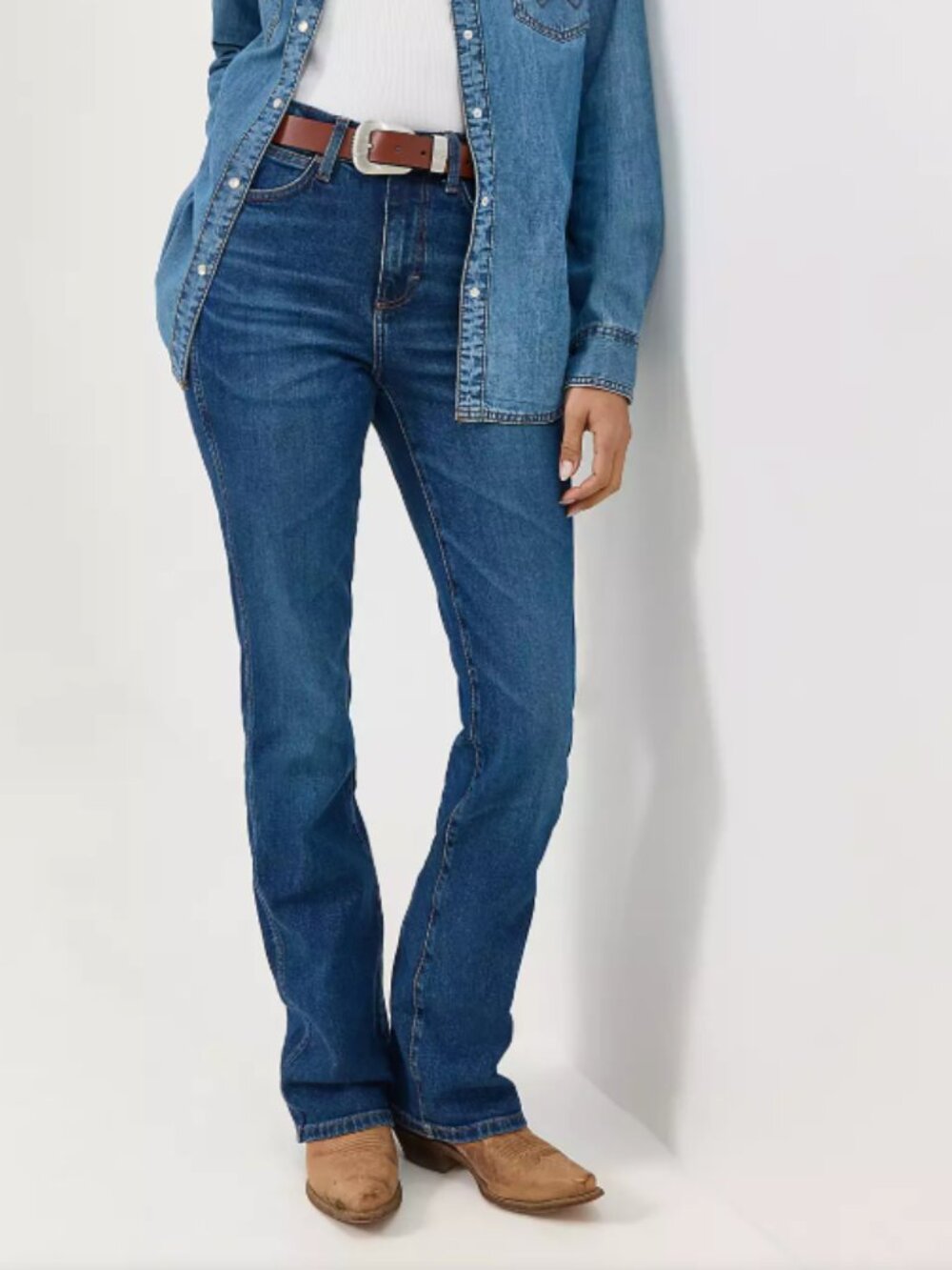 Wrangler Retro Bailey High Rise Trouser Stretch Blue Denim Jeans Women 34 x 32